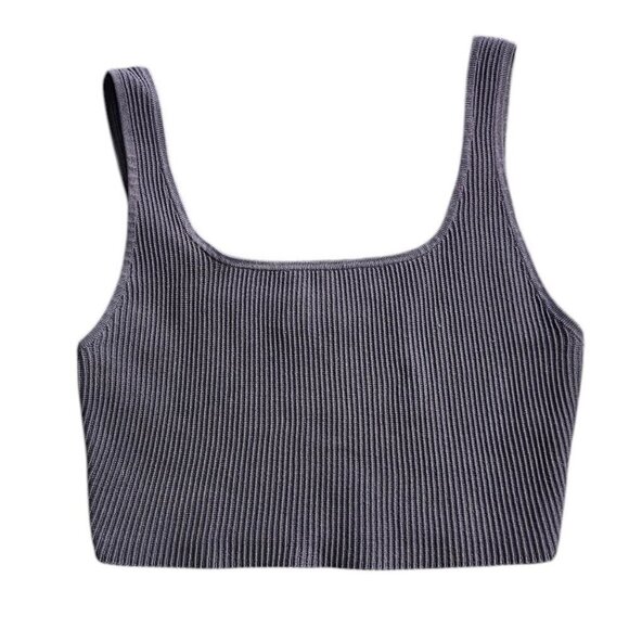 Babaton Tops - Aritzia Babaton Sculpt Knit Crop Tank Top, Ribbed, Stretch, Thick, Grey, Size M